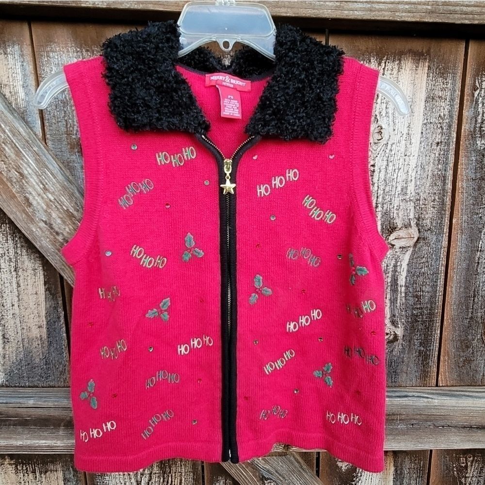 Ugly Christmas Sweater Vest Red Ho Ho Ho Petite Small